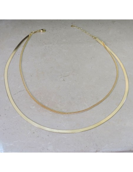Collana Snake Piattina e Grumetta Mini in Argento Placcato Oro 