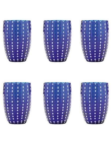 Zafferano Perle Set 6 Bicchieri in Vetro Blu
