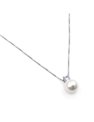 925er Sterlingsilberkette mit Perlenanhänger und Weißer Zirkon