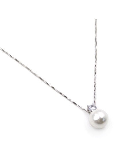 925er Sterlingsilberkette mit Perlenanhänger und Weißer Zirkon