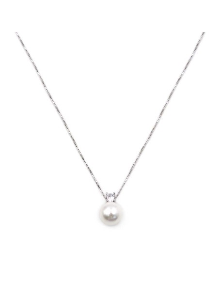 925er Sterlingsilberkette mit Perlenanhänger und Weißer Zirkon
