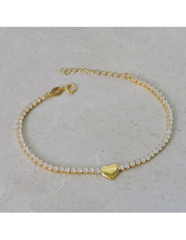 Gold Plated Sterling Silver Heart Tennis Bracelet 