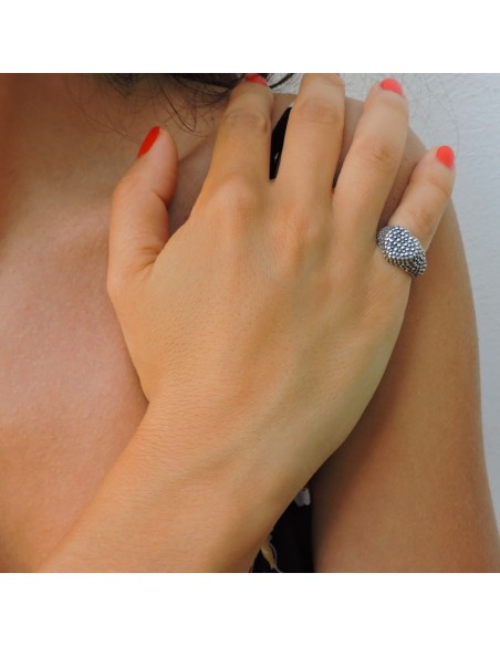 Burnished Dotted Sterling Silver Pinky Heart Ring 