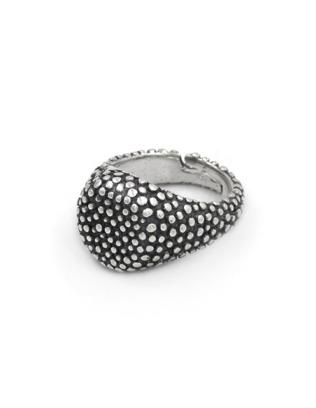 Anello Da Mignolo Tondo in Argento Sterling 925 Brunito Puntinato