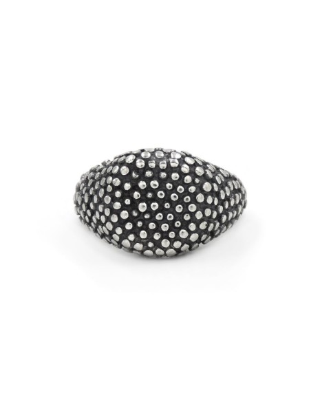 Anello Da Mignolo Tondo in Argento Sterling 925 Brunito Puntinato