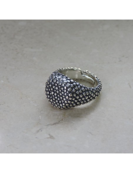 Burnished Dotted Sterling Silver Round Pinky Ring 
