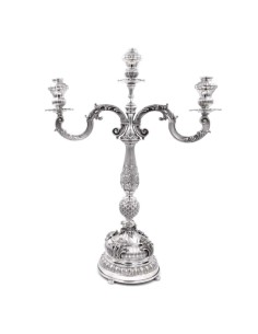 Candelabro Tre Fiamme Barocco in Argento 800 