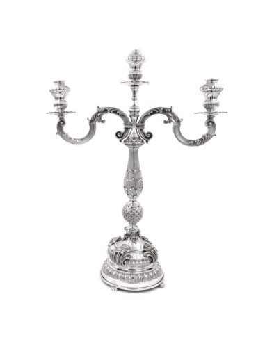 Candelabro Tre Fiamme Barocco in Argento 800 