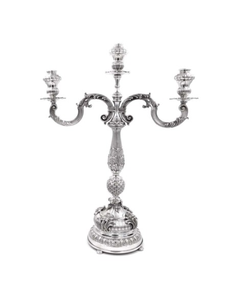 Solid Silver Three Armed Baroque Candelabra 