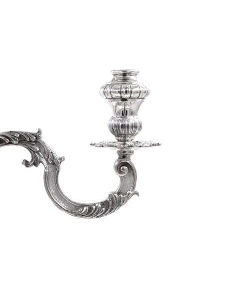 Candelabro Tre Fiamme Barocco in Argento 800 