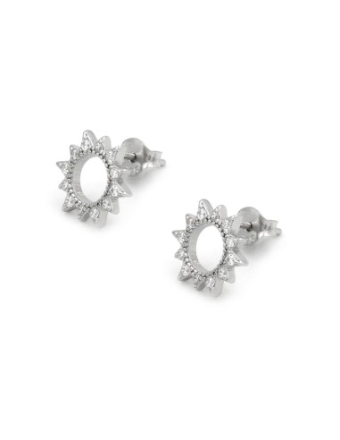 Sterling Silver Sun Stud Earrings with White Zircons 