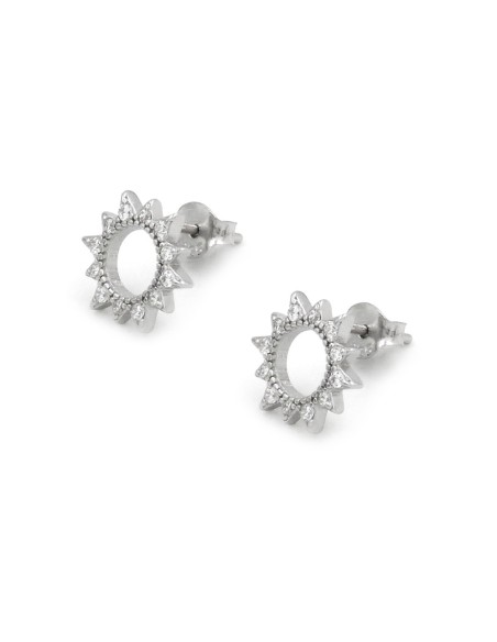 Sterling Silver Sun Stud Earrings with White Zircons 