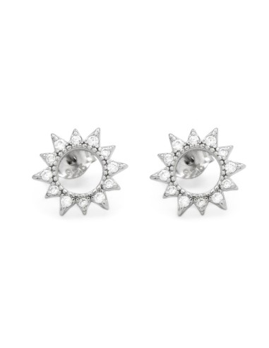 Sterling Silver Sun Stud Earrings with White...