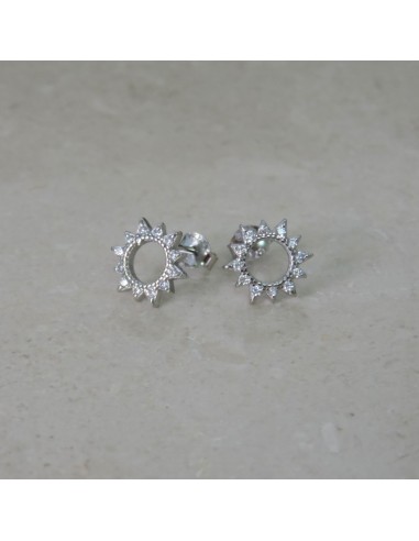 Sterling Silver Sun Stud Earrings with White...