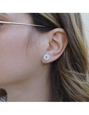 Sterling Silver Round Stud Earrings with White...
