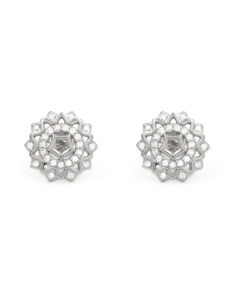 Sterling Silver Round Stud Earrings with White Zircons 