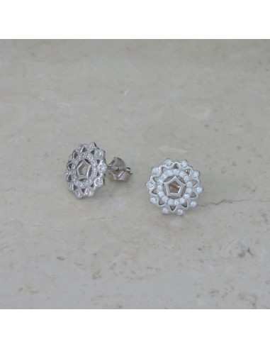 Sterling Silver Round Stud Earrings with White...