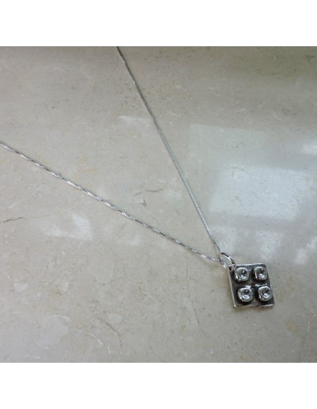 Sterling Silver Construction Brick Necklace 