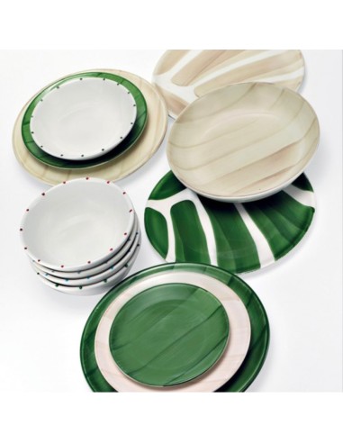 Green Dessert Plate, 6 Pieces Set Striche