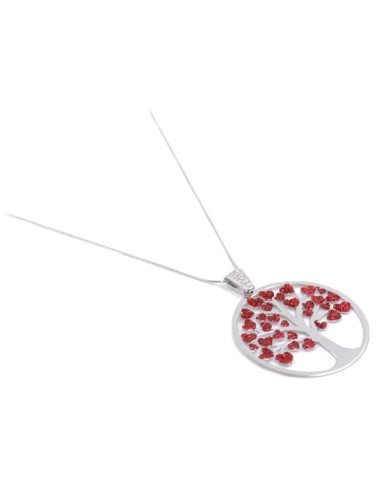 Red Glittered 925 Sterling Silver Tree of Hearts Necklace