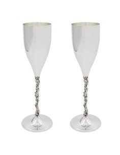 Flutes Champagne in Argento 925 con Stelo Uva Set da 2 
