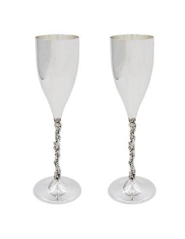 Flutes Champagne in Argento 925 con Stelo Uva Set da 2 