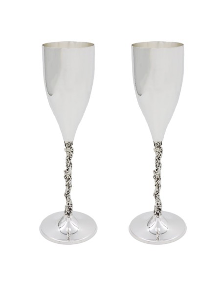 Flutes Champagne in Argento 925 con Stelo Uva Set da 2 