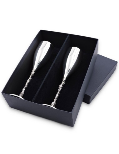 925 Sterling Silver Champagne Flutes With Grape...