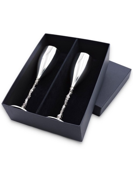 Flutes Champagne in Argento 925 con Stelo Uva Set da 2 