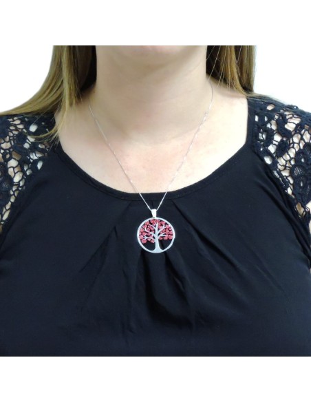Red Glittered 925 Sterling Silver Tree of Hearts Necklace