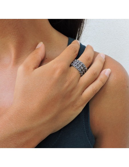 Anello Fascia Lavorata in Argento 925 Brunito