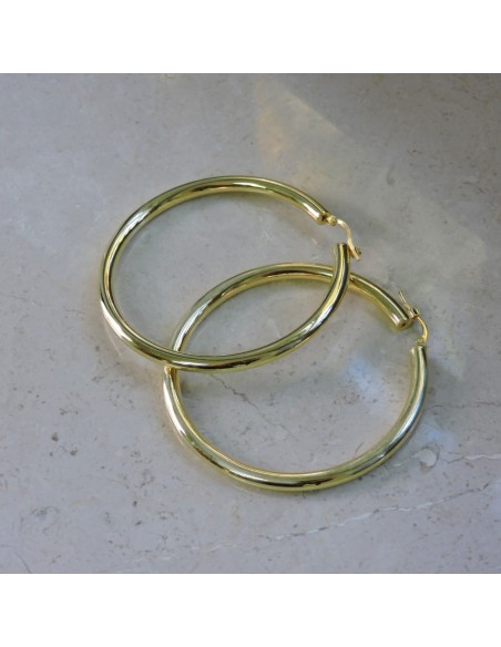 Thick Hoop Earrings Gold Plated 925 Sterling Silver Diameter 2,36''