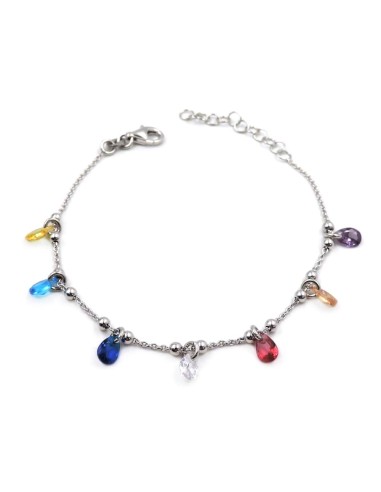 925 Sterling Silver Bracelet with Colored Drop Zircons