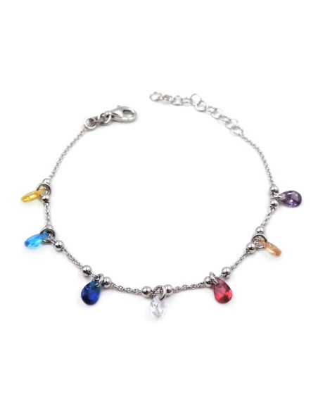 Bracciale in Argento 925 con Zirconi Goccia Colorati 