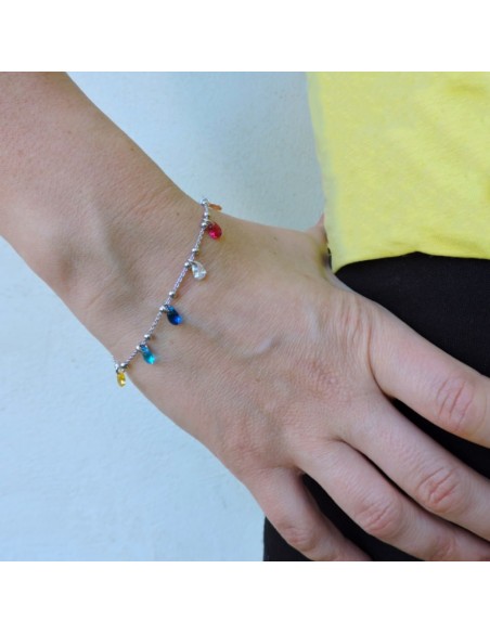 925 Sterling Silver Bracelet with Colored Drop Zircons