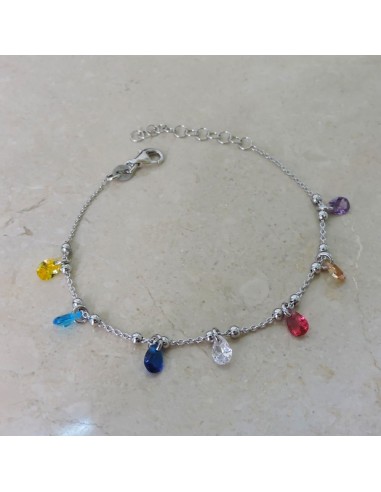 925 Sterling Silver Bracelet with Colored Drop...
