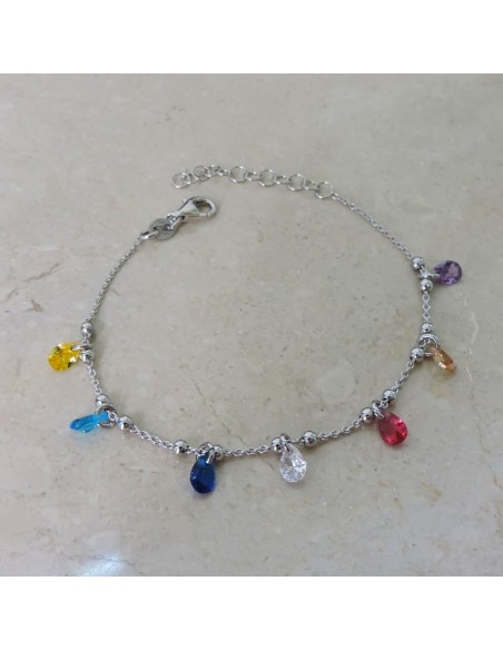 925 Sterling Silver Bracelet with Colored Drop Zircons