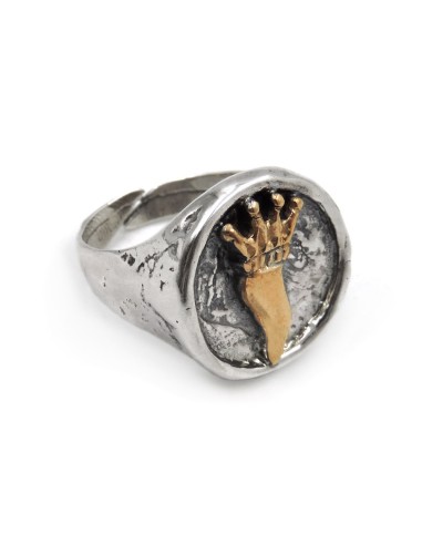 Hammered Sterling Silver Round Lucky Horn Ring 