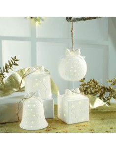 Set 4 Lanterne Natalizie in Ceramica con Luce Led