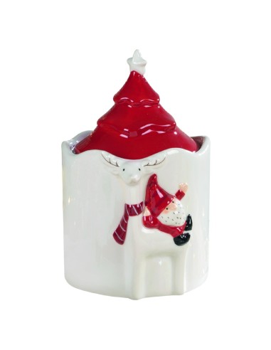 Santa Claus with Reindeer Ceramic Jar