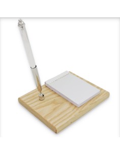 Sterlingsilver Notizblock und Stift-Set mit Holzsockel