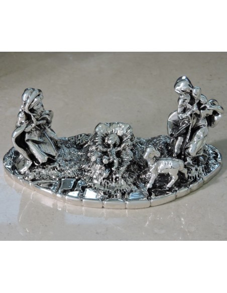 Nativity Scene Resin Sculpture Covered with Silver Foil