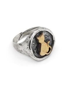 Hammered Sterling Silver Round Cat Ring 