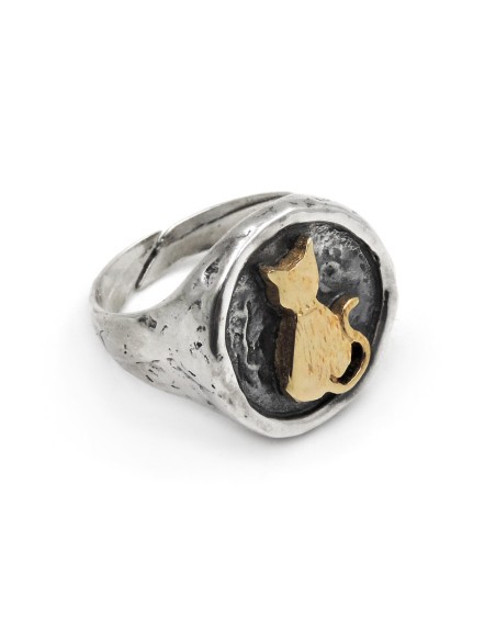 Hammered Sterling Silver Round Cat Ring 