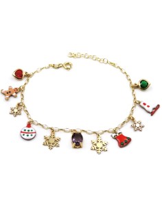Bracciale Natalizio in Argento Placcato Oro con Ciondoli...