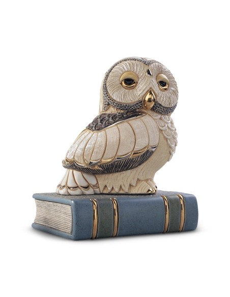 Eule auf Buch Keramikskulptur