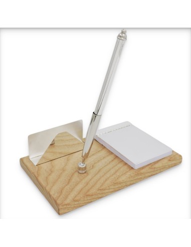 Set Block Notes Penna Porta Biglietti in Argento Base Frassino