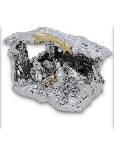 Nativity Scene Silver Plated Resin Sculpture...