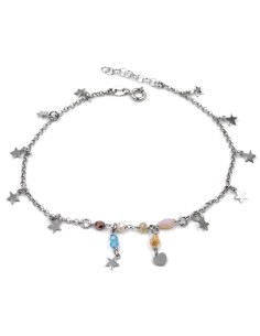 Cavigliera con Stelle Pendenti e Cuoricino in Argento 925  