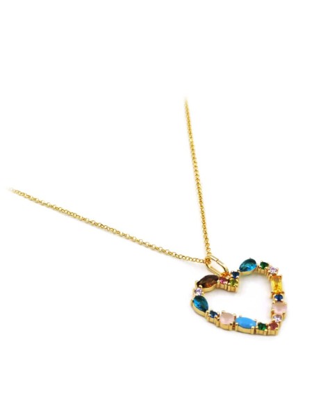 Collana Cuore in Argento Placcato Oro e Pietre Colorate